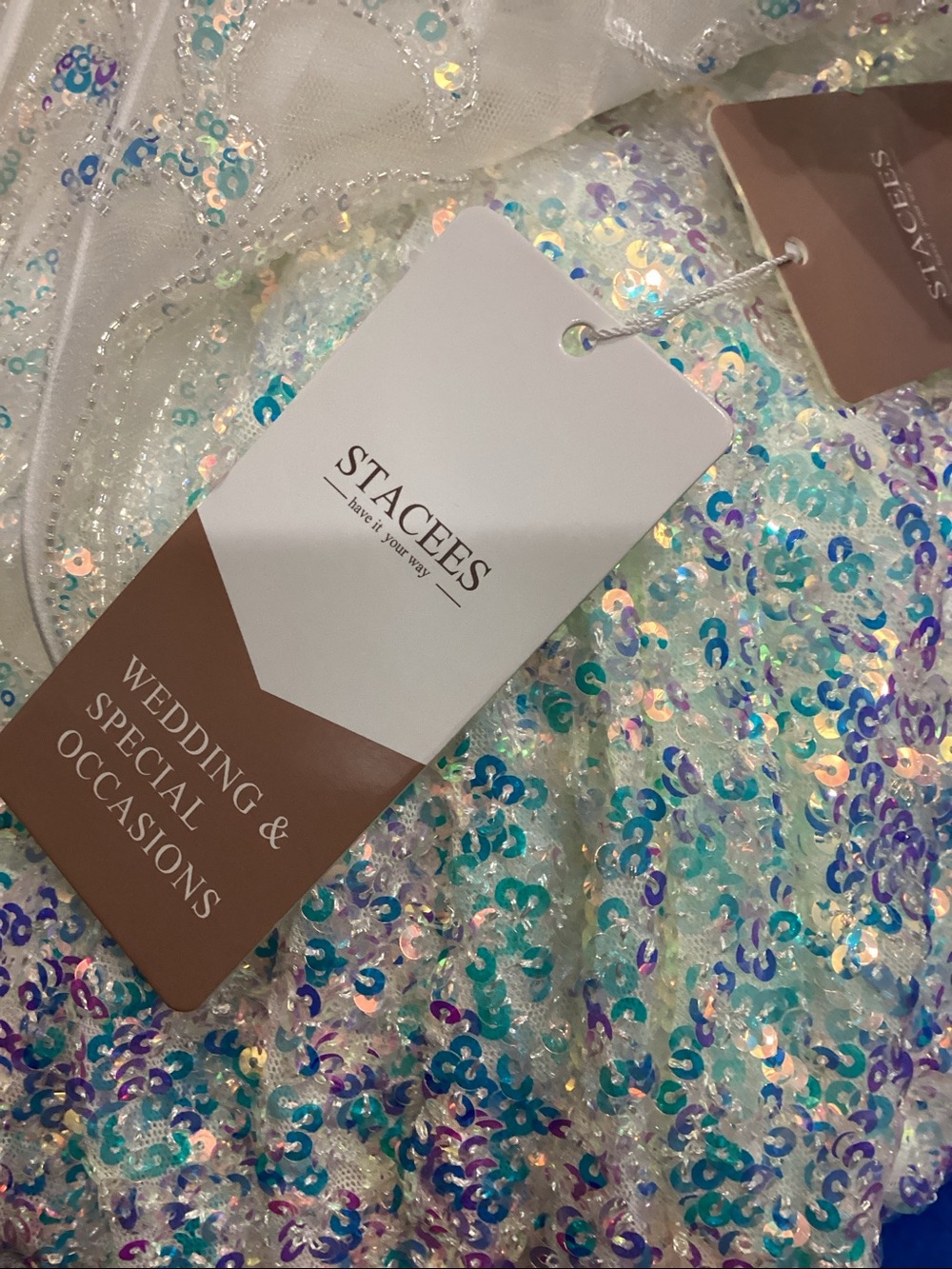 Stacees iridescent Sequin Mermaid Fairy Corset Sleeveless Thigh Slit Size 12 - Picture 13 of 15